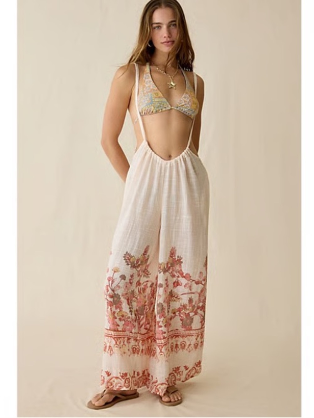 😍POCKETS😍 Urban Outfitters Out From Under Sand Babe Gauzy Overalls NWT